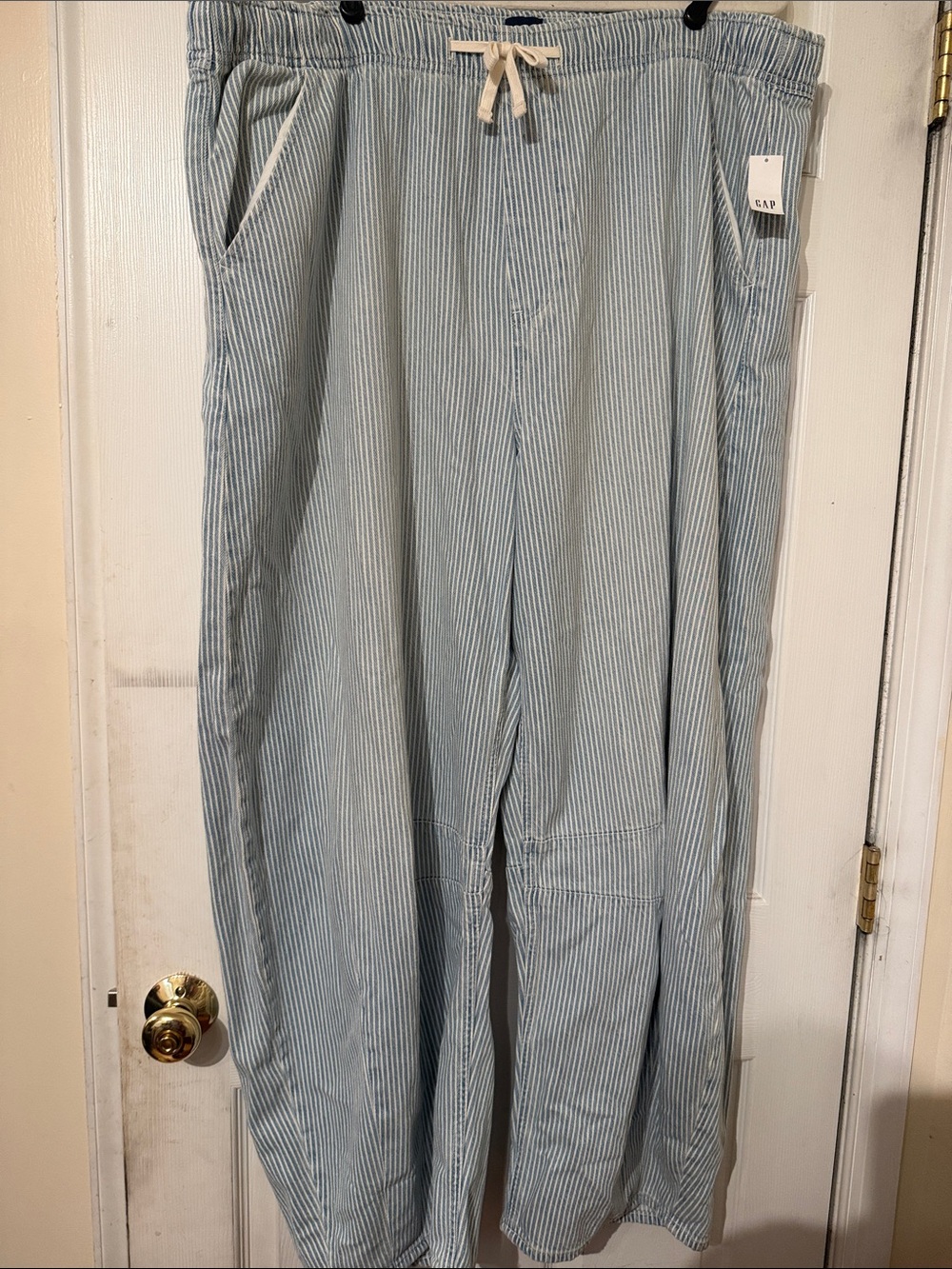 GAP Blue and White Pinstripe Drawstring Wide-Leg Pants